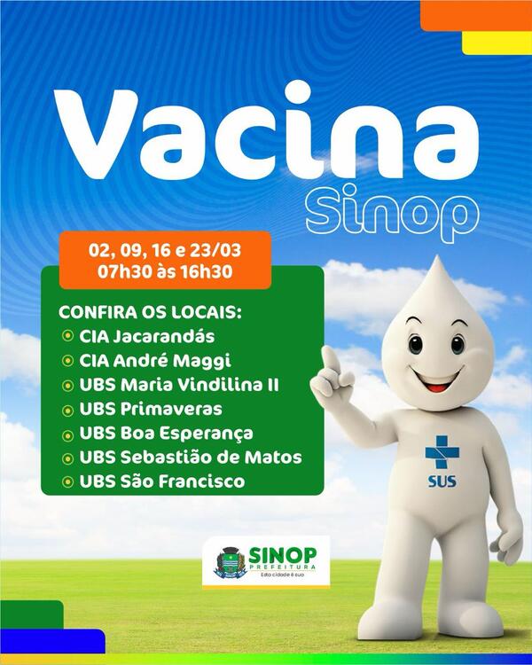 Amanhã (2) tem ação de vacinação Sinop.