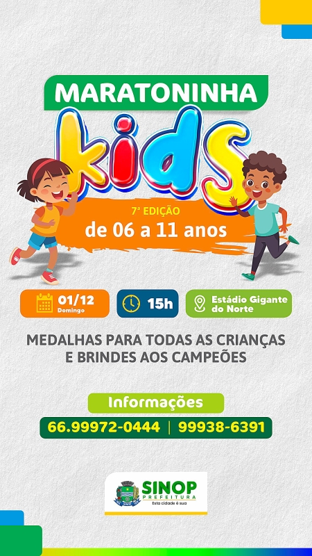 Abertas as inscrições para a 7ª edição da Maratoninha Kids no Gigante do Norte