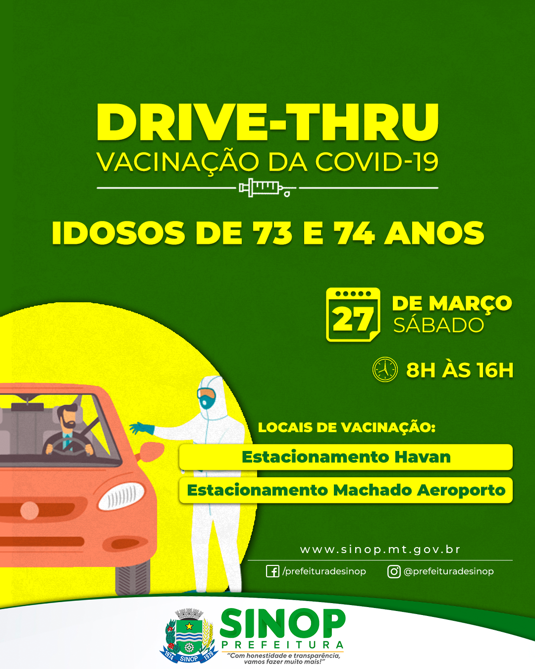 Secretaria de Saúde define drive thru para vacinar idosos contra Covid 19