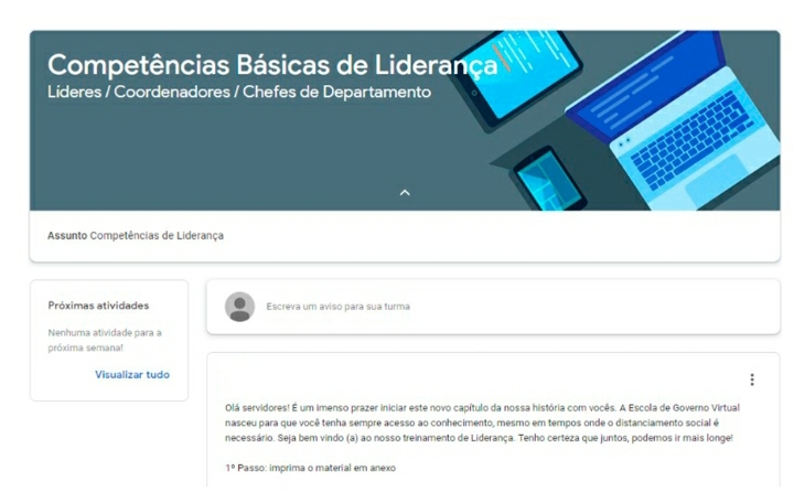 Escola de Governo oferece treinamento virtual para líderes da administração