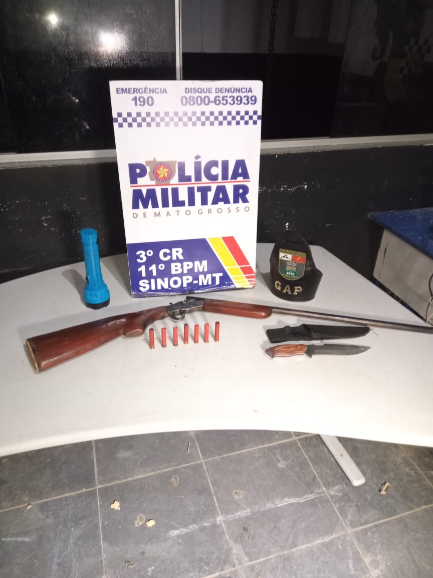 Sinop: PM prende homem com espingarda após receber denúncia de disparo de arma de fogo