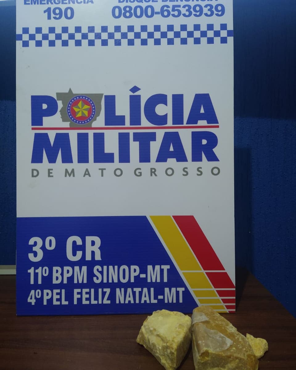 Em Feliz Natal, PM apreende meio quilo de pasta base de cocaína