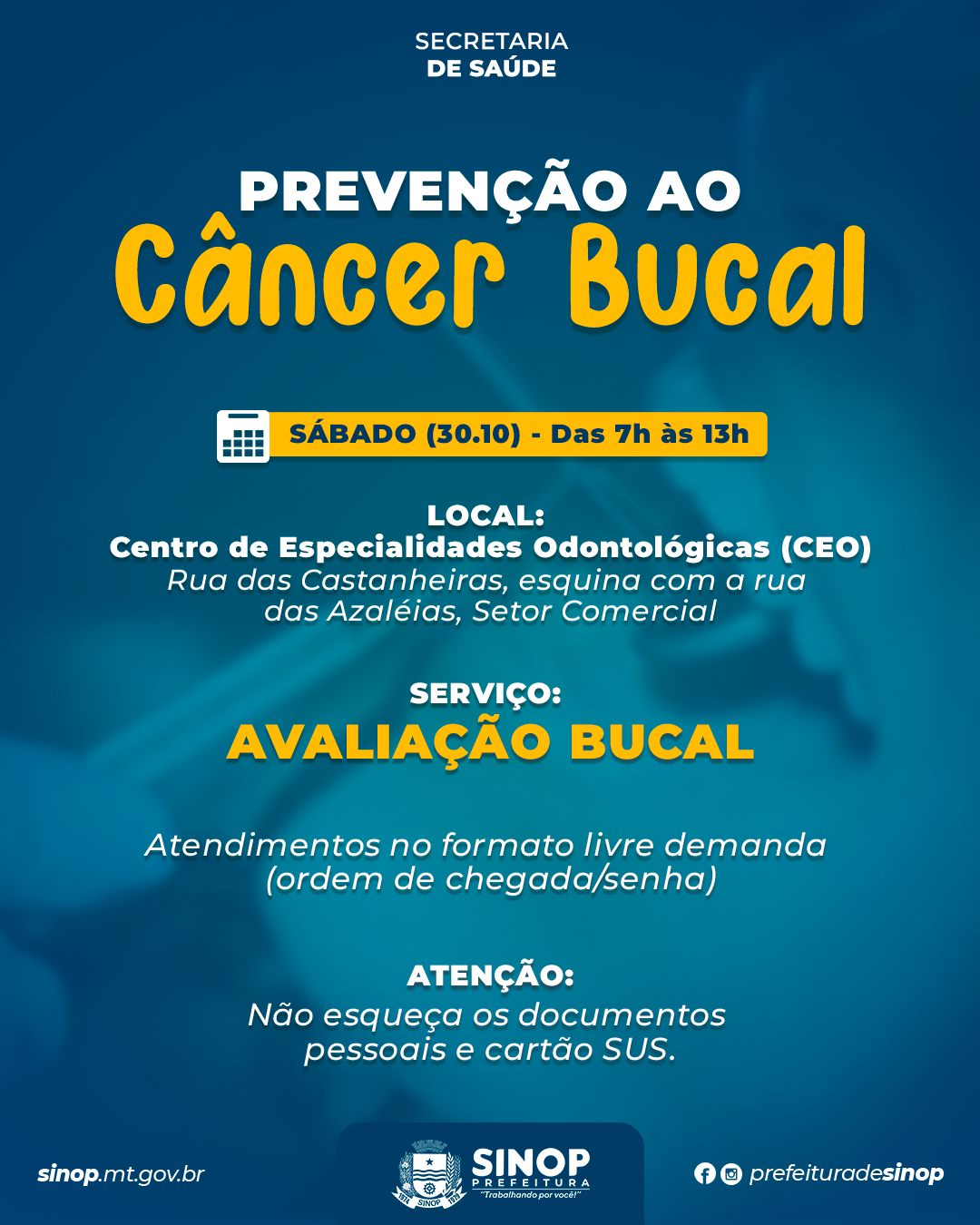 Secretaria promove ação para prevenção ao câncer bucal no sábado