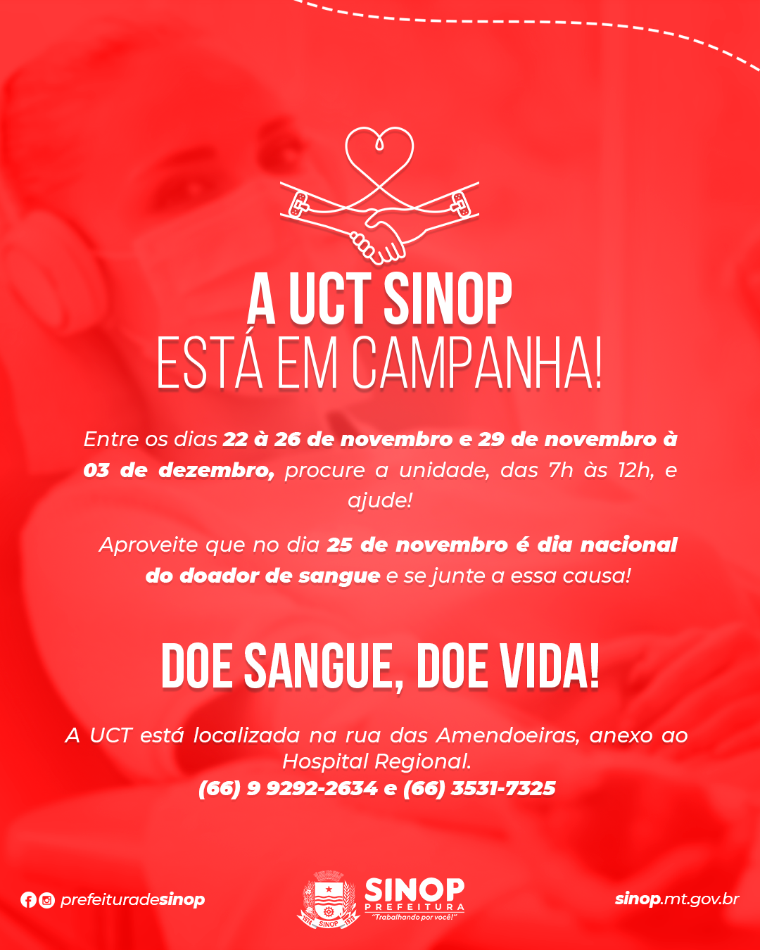 Campanha de doação de sangue começa hoje em Sinop; saiba como ajudar