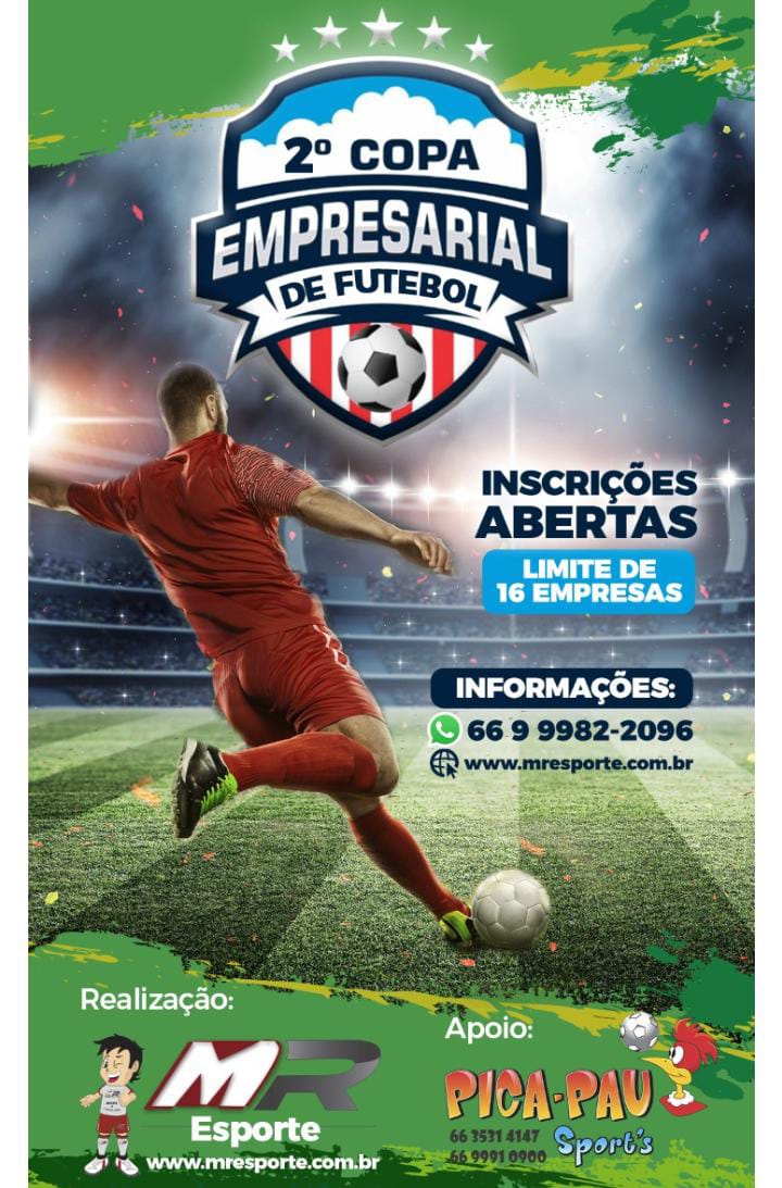 MR Esporte abre inscrições para 2ª Copa Empresarial de Futebol 7; prazo termina dia 25 de Fevereiro.