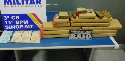 Sinop: Dois homens e uma garota foram detidos com aproximadamente 15kg de maconha