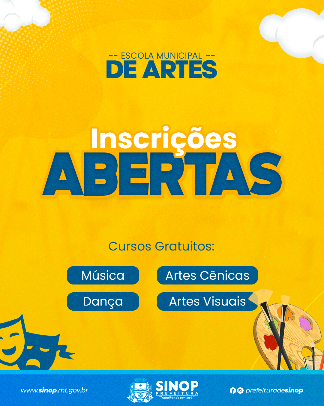 Abertas inscrições para cursos gratuitos na escola de Artes de Sinop; veja lista completa