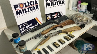 trio é levado à delegacia por porte ilegal de arma de fogo em Sorriso