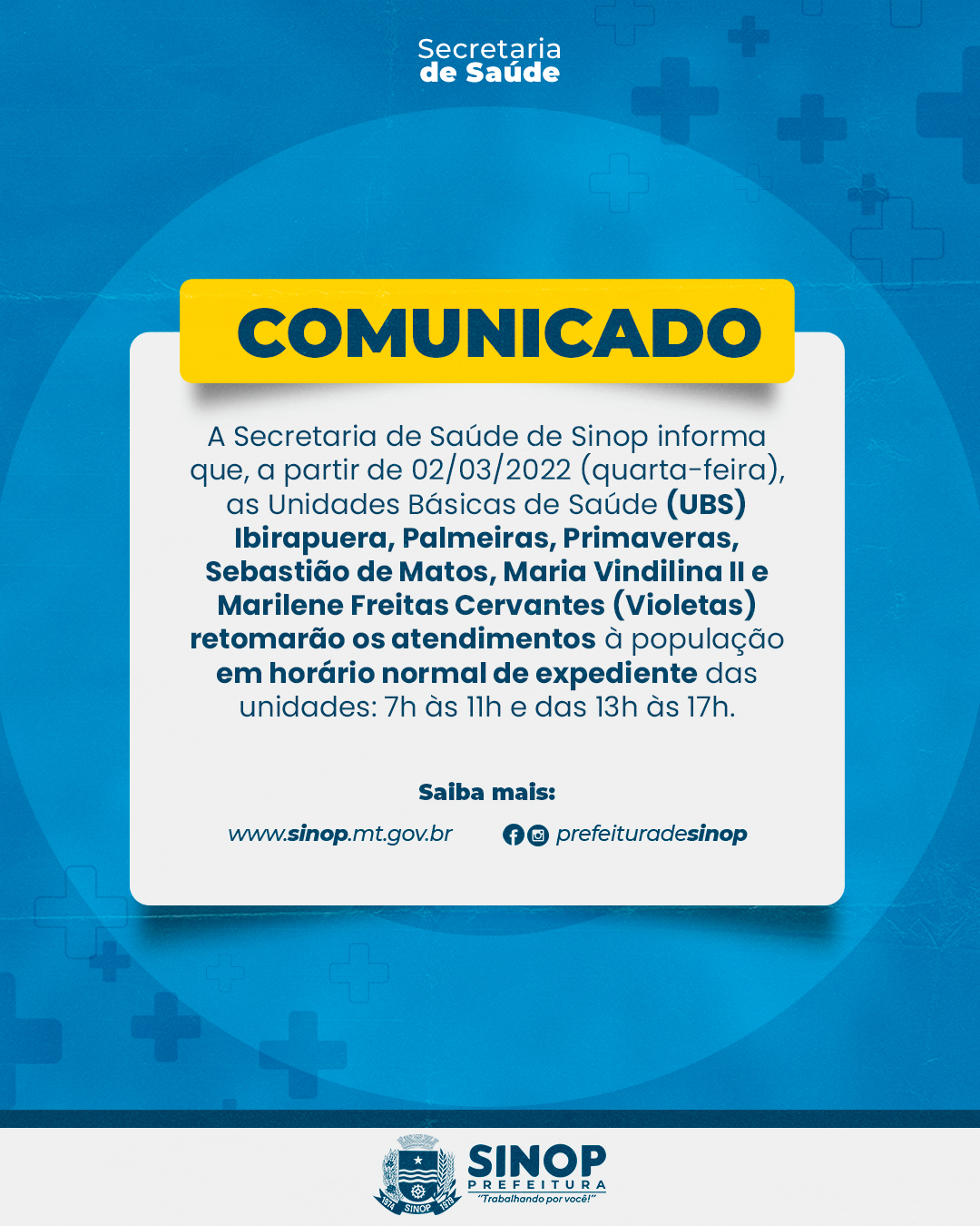 Comunicado: unidades de saúde retomam atendimentos em horário normal