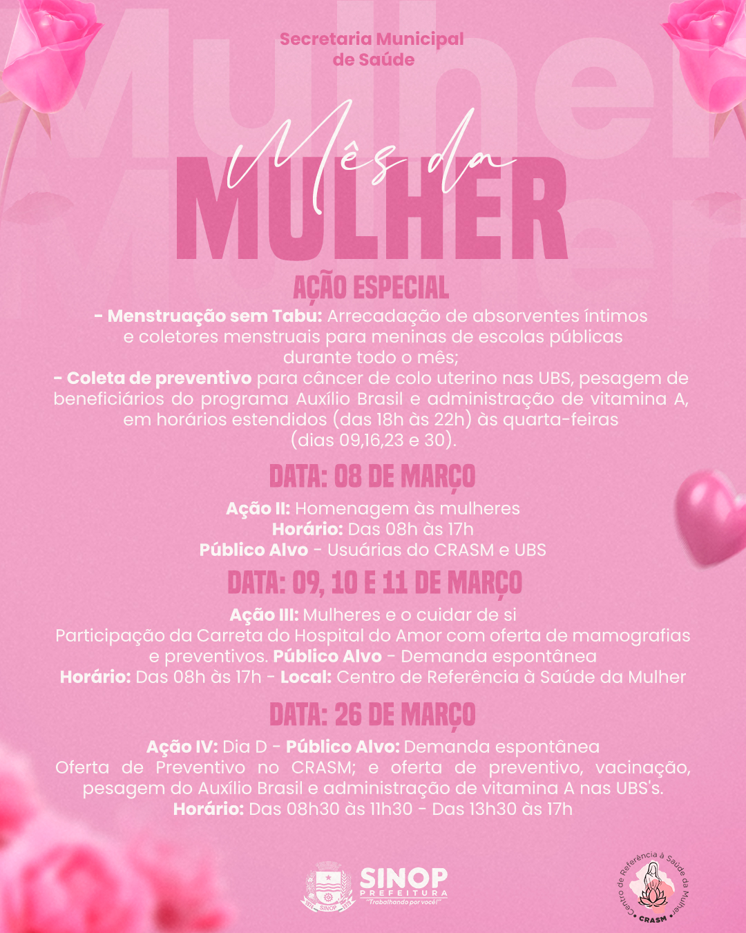 Saúde prepara programação especial destinada à mulher