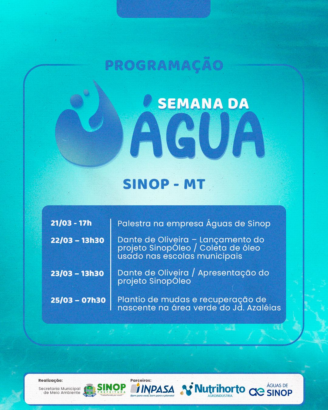 Semana da Água começa hoje; programação terá palestras, lançamentos de projetos e plantio de árvores