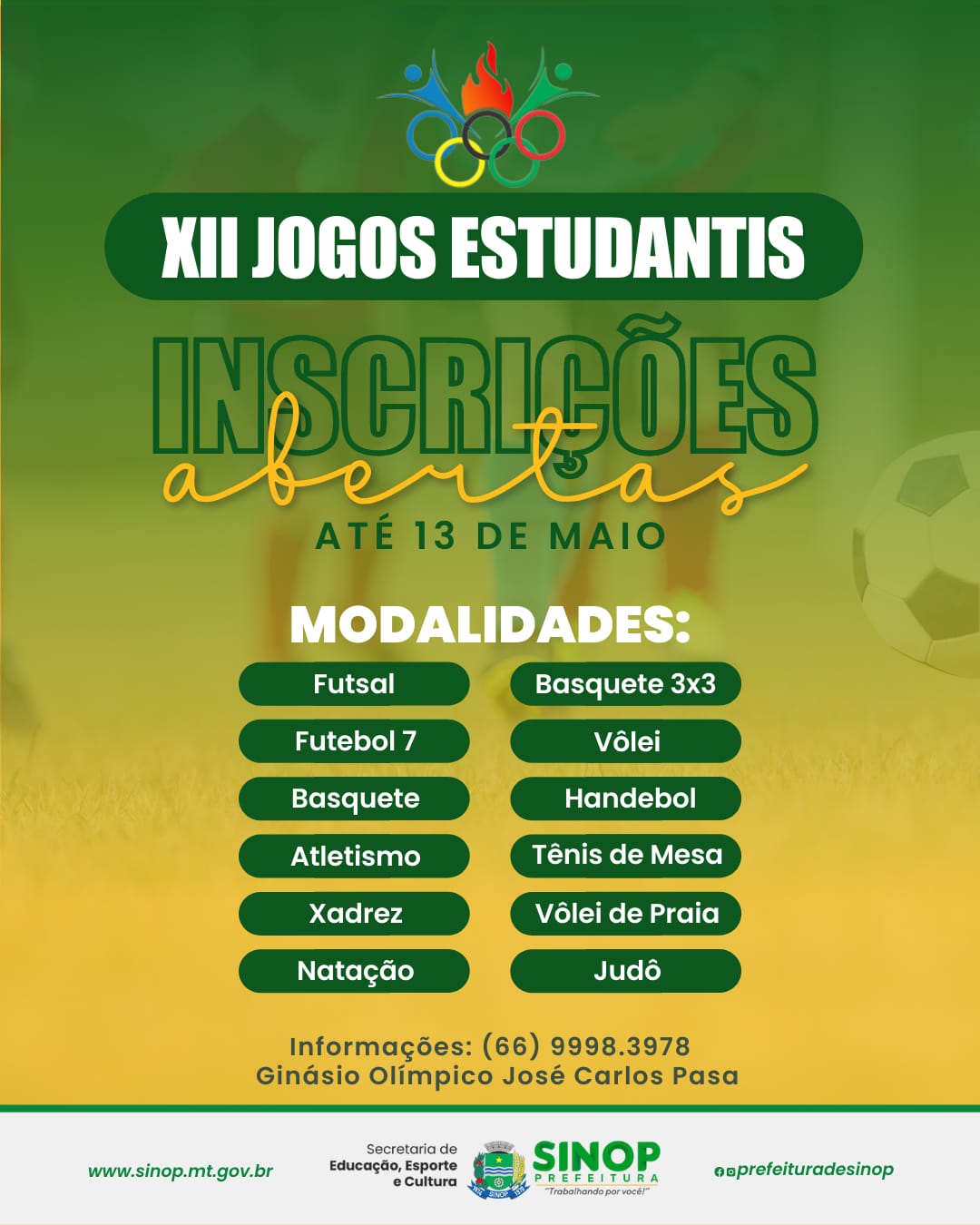 Inscrições para os Jogos Estudantis de Sinop se encerram nessa sexta (13)