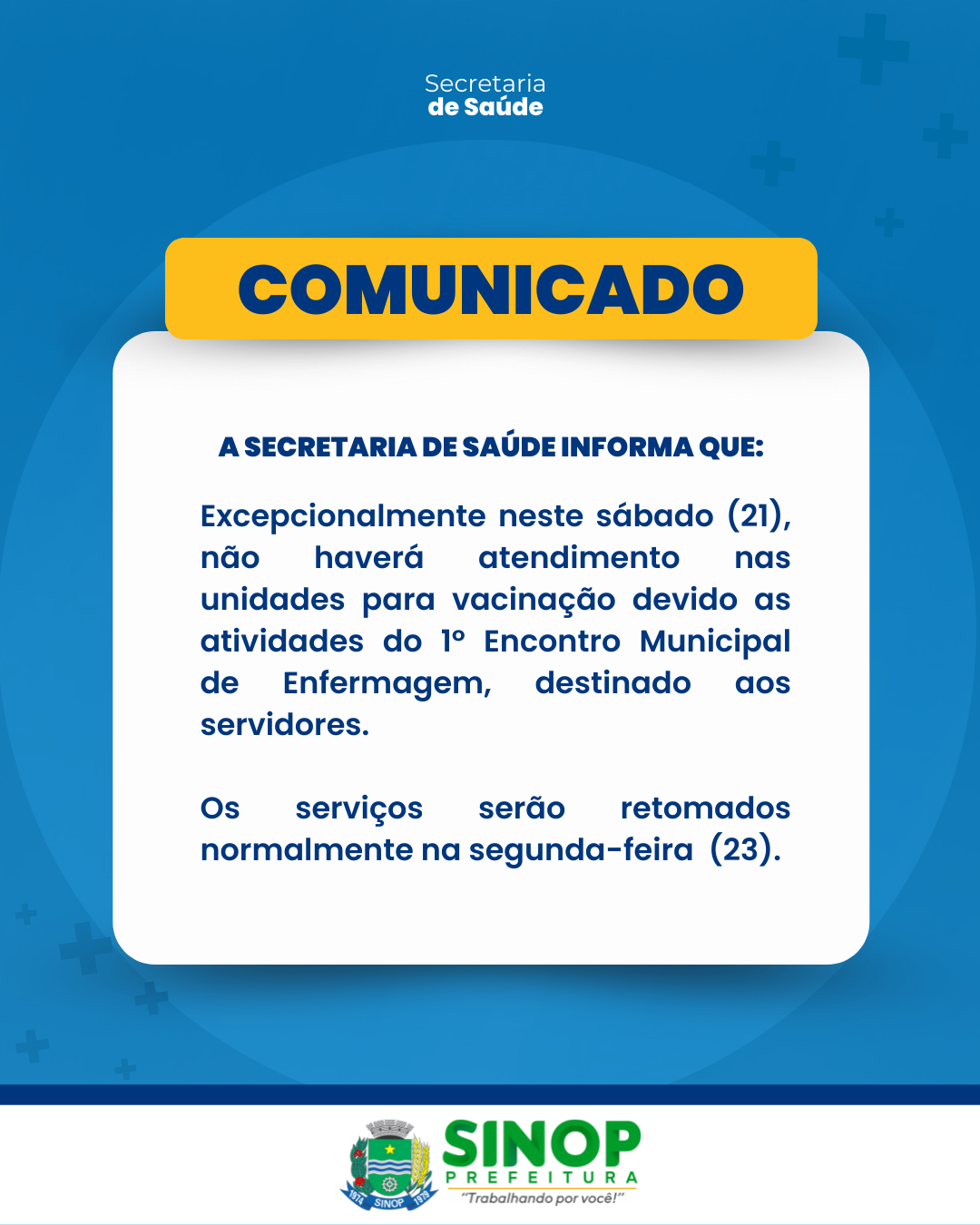 Vacinação no sábado (21) será suspensa para treinamento de profissionais de enfermagem