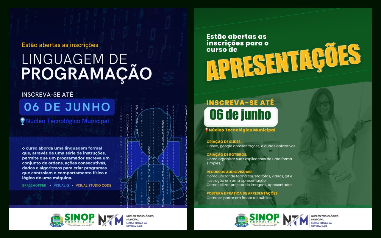 Prefeitura lançou dois novos cursos para jovens e adultos no Núcleo Tecnológico Municipal inscrições são gratuitas