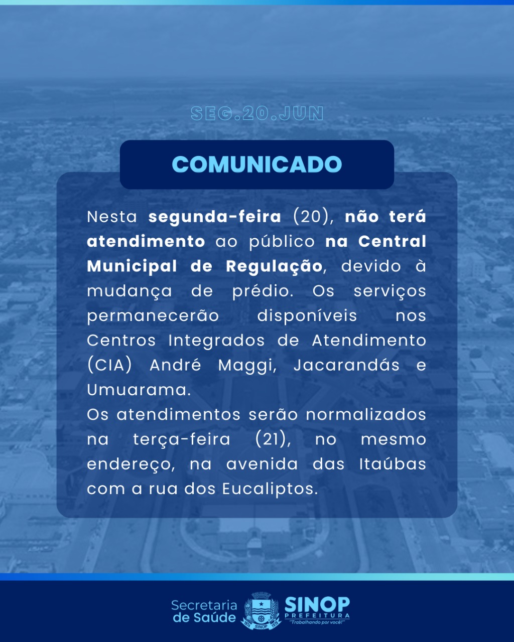 Comunicado: Central Municipal de Regulação passa por adequações e não terá expediente na segunda