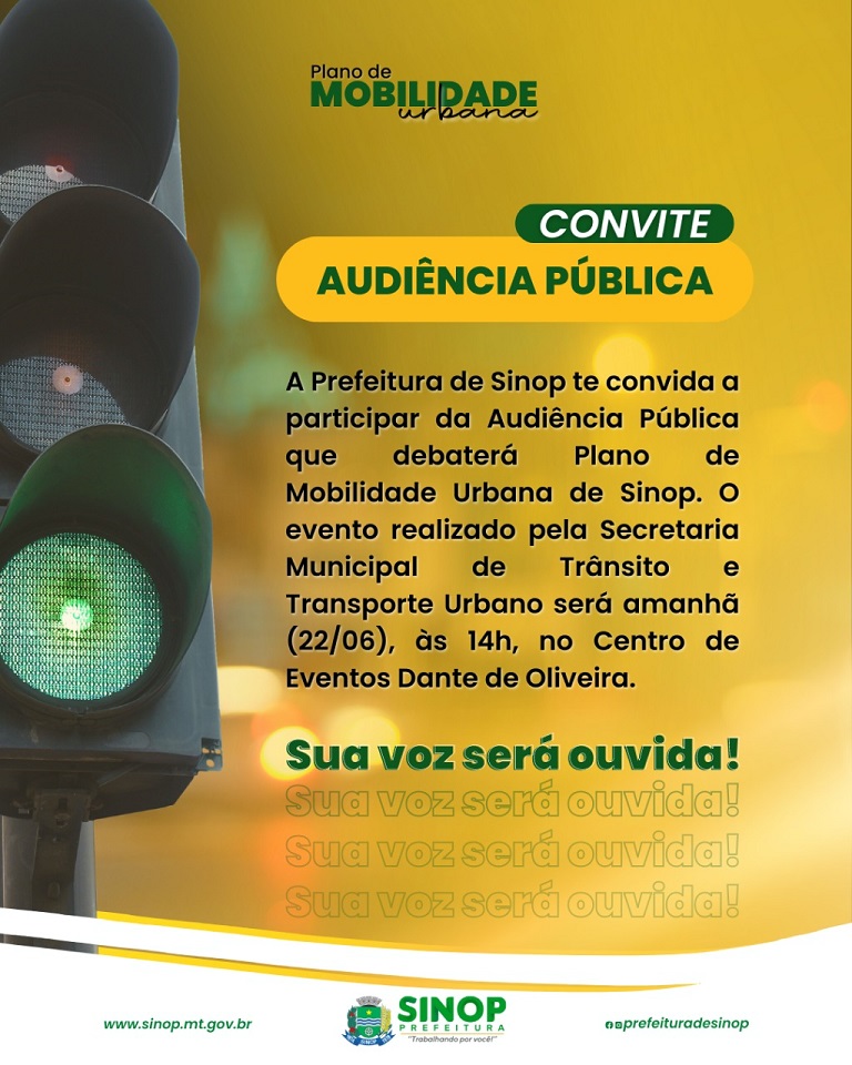 Prefeitura de Sinop debate amanhã, em Audiência Pública, implantação do Plano de Mobilidade Urbana