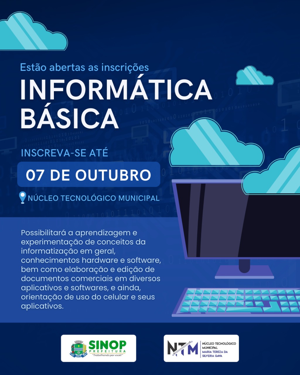 Prefeitura abre 5 novas turmas para curso de informática inscrições são gratuitas