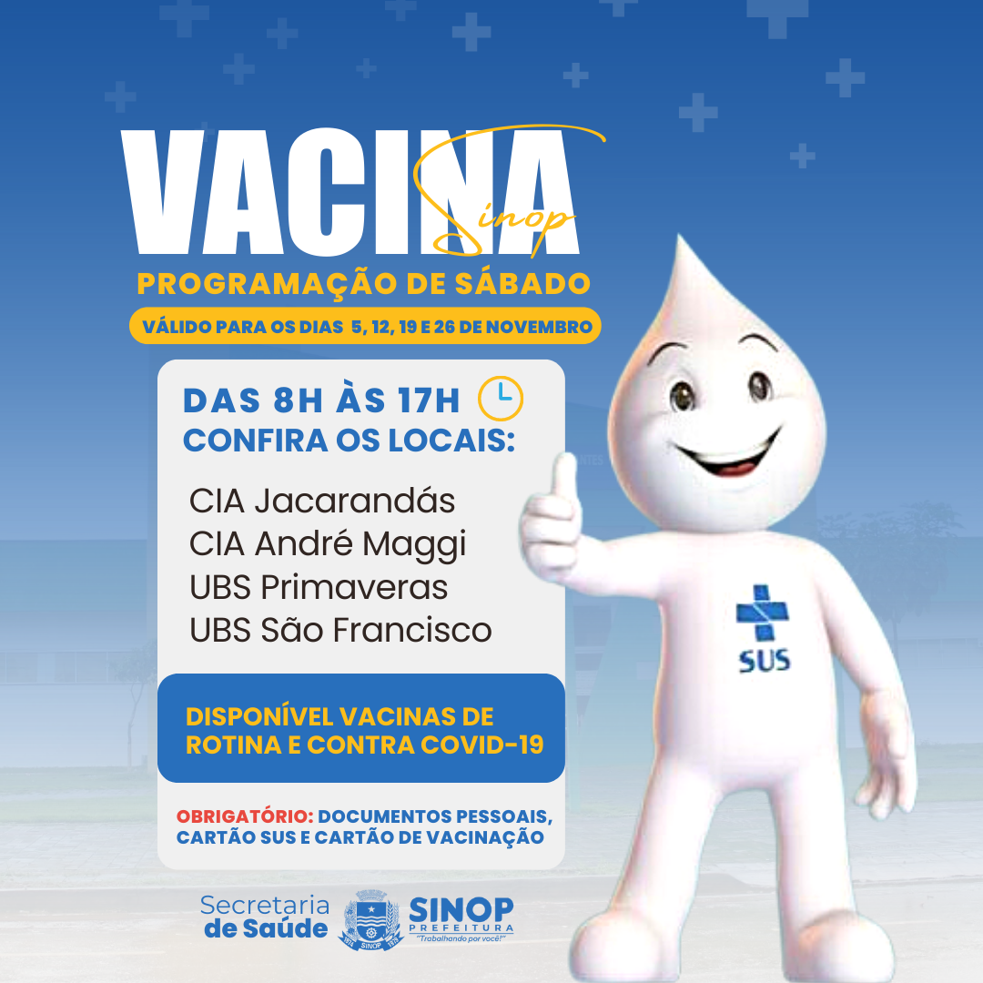 Saúde mantém 4 pontos de vacinação aos sábados de novembro; confira