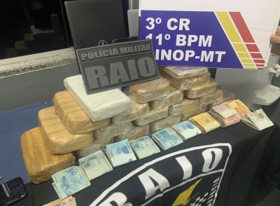 Casal é preso em Sinop pela PM com quase 20kg de droga e R$ 10mil em dinheiro