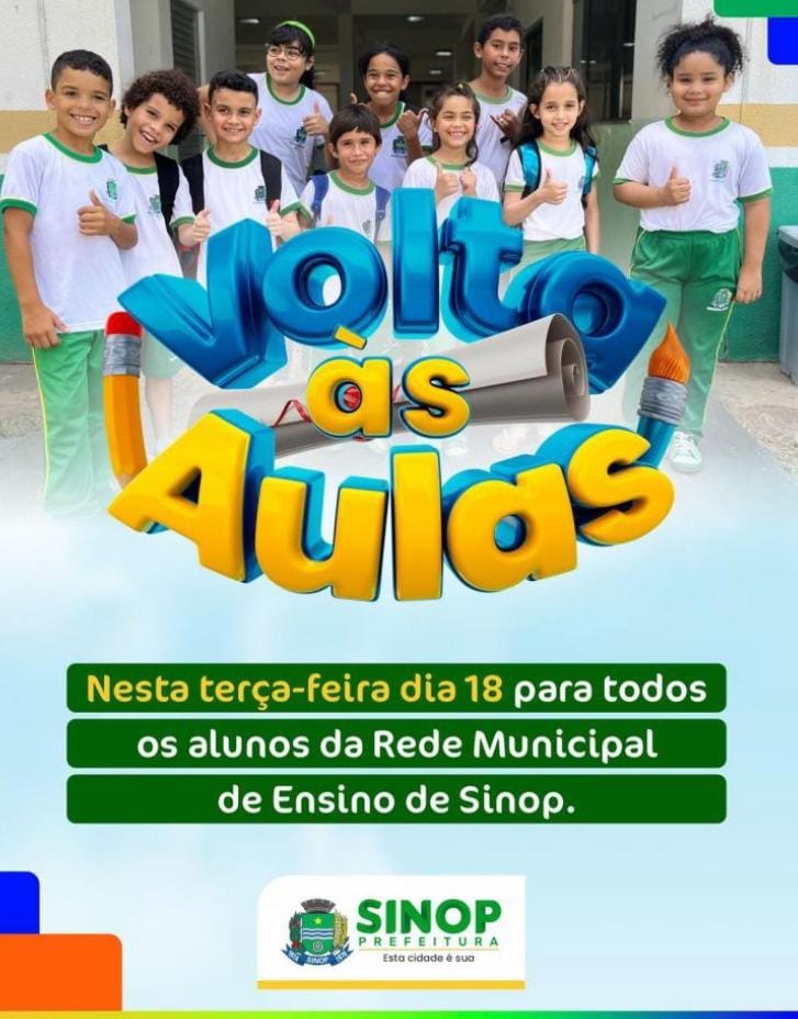 Alunos da rede municipal de Sinop retornam às aulas nesta terça-feira (18)