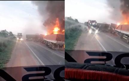 Acidente entre carretas deixa um morto e dois feridos