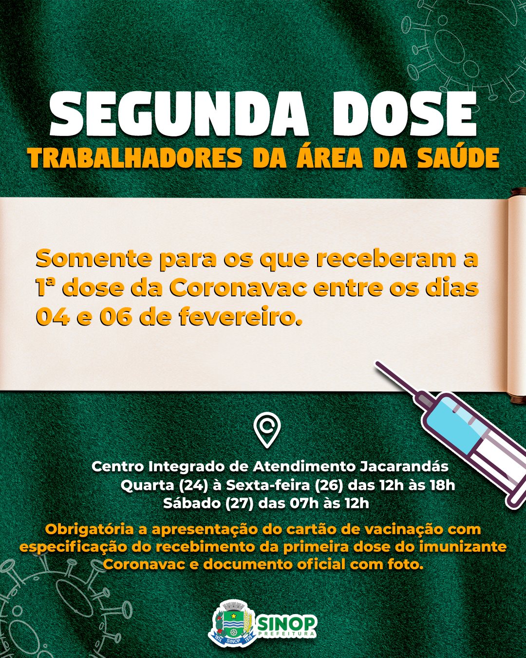 Vacinação em 2ª dose para trabalhadores da área da saúde começa nesta quarta